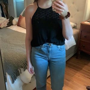 Black breezy top with lace detail